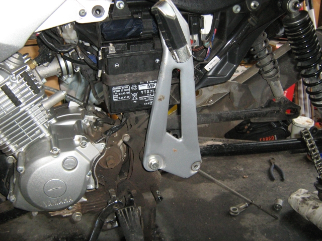 the footrest hanger swiveled around the swingarm bolt to get it out of the way